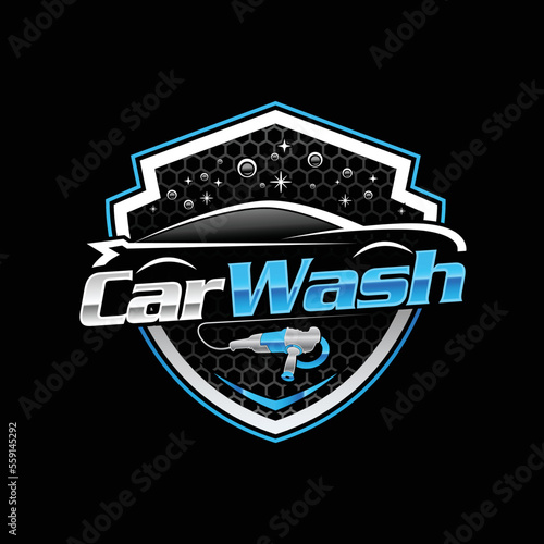 Car wash and auto detailing blue and silver logo design template