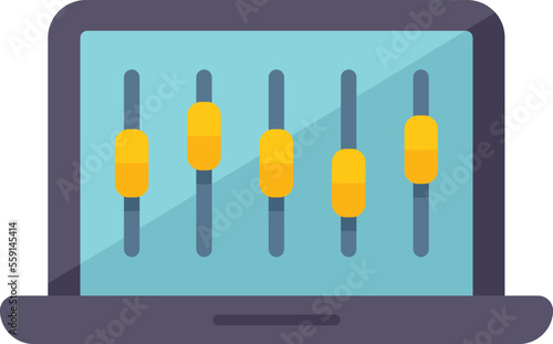 Laptop control icon flat vector. Screen center. Remote server isolated