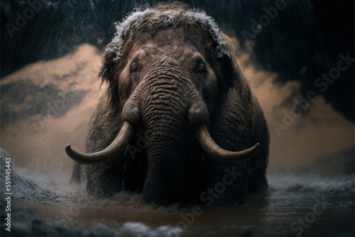 Small Mammoth in water. AI generated