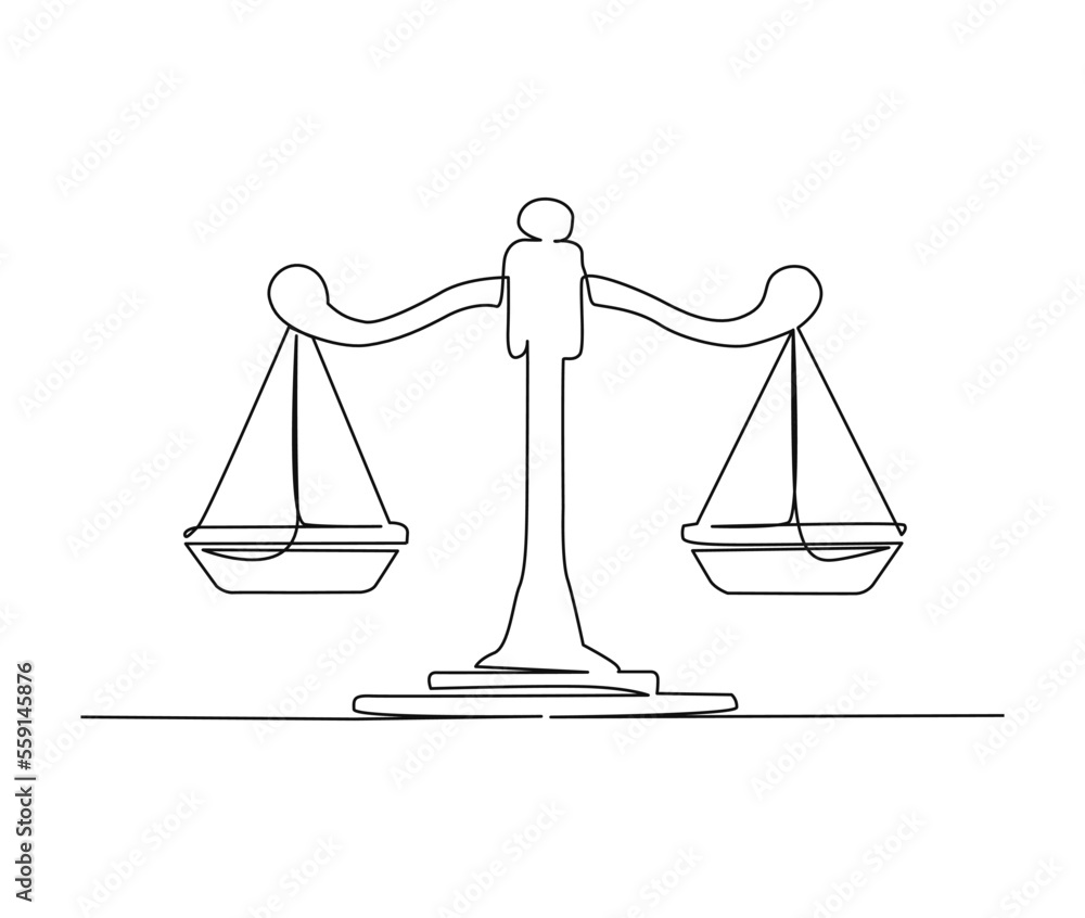 Continuous one line drawing of scales justice. Scales line art vector ...