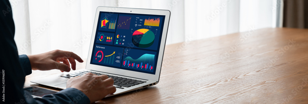 Business data dashboard provide modish business intelligence analytic for marketing strategy planning - obrazy, fototapety, plakaty 