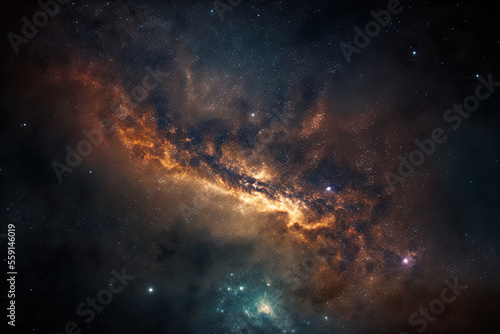 Milky Way Galaxy in the background with stars and cosmic particles. Generative AI