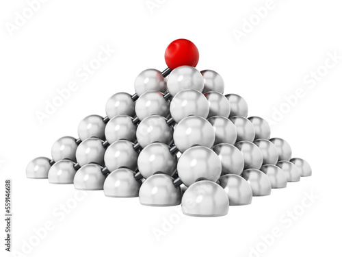 White spheres forming a pyramid shape on transparent background.