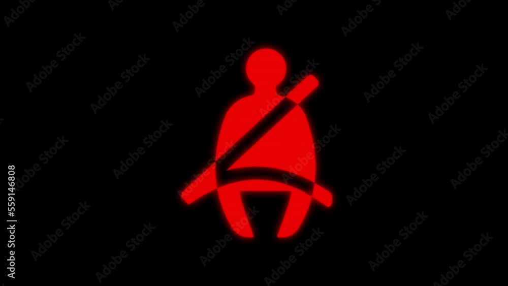 Seat belt warning sign. Animation of a blinking sign on a transparent