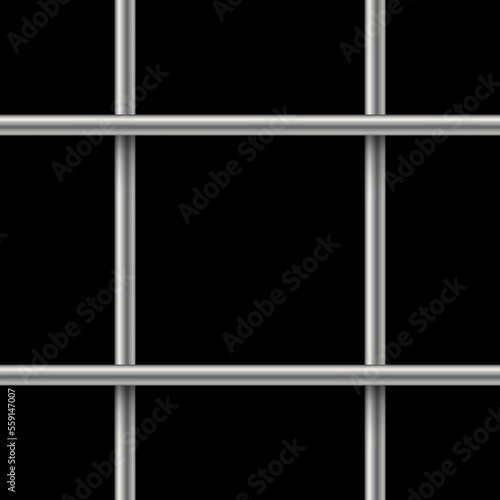 3d seamless prison cage vector illustration. Realistic metal jail bars, iron grid mesh of crossed rods, square gaol lattice from pipes for arrest and punishment of criminals in jailhouse on black