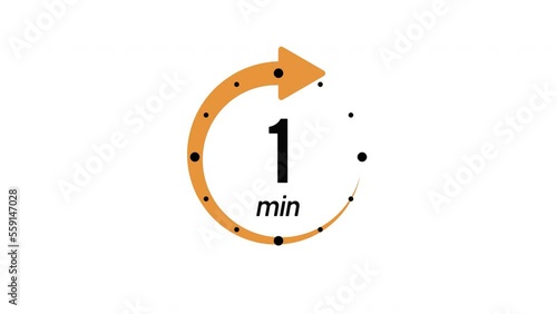 1 minute timer symbol, isolated on transparent background with alpha channel. photo