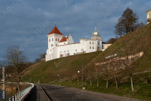 Grodno Old Castle (Grodno Upper Castle) on the banks of the Neman River on a sunny day, Grodno, Belarus