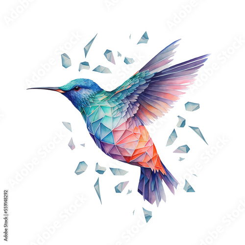Painting of a flying lowpoly hummingbird. Generative AI
