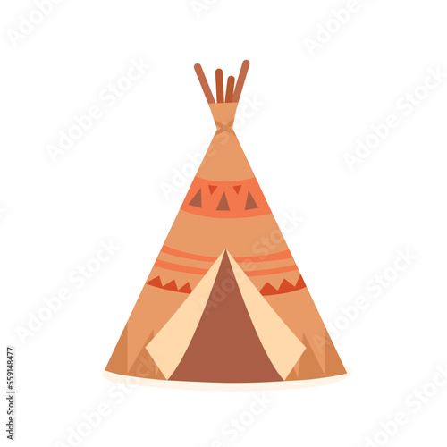 American Indians tent, native teepee, tribal wigwam with Indian pattern for kids