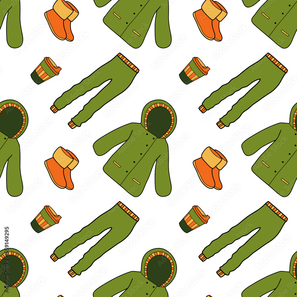 vector flat seamless pattern of winter clothes