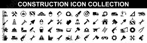 Set construction icons. Building, engineer, business, road, builder, building, repair tools. Web icons collection. Vector illustration.