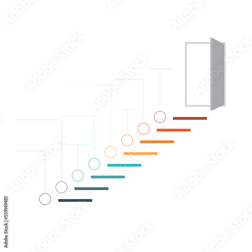 Ladder of success, leading up to an open door. Successful strategy concept in infographics. Universal template for infographics 8 positions