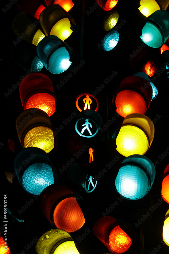 big traffic light. a burning traffic light as an illustration of doubts