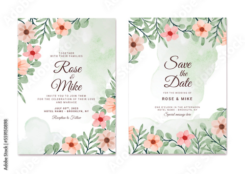 Elegant engagement watercolor wedding invitation card template