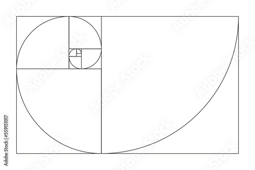 Golden ratio template. Method golden section. Fibonacci array, numbers. Golden proportions.