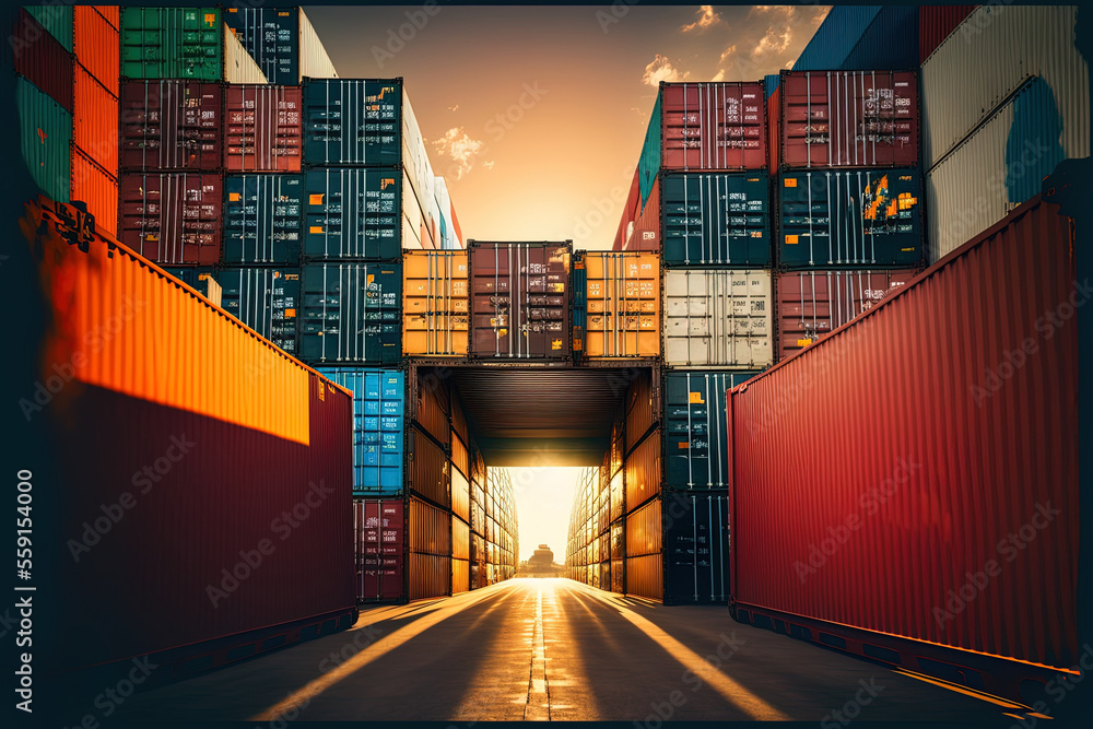 Fototapeta premium Background cargo in containers freight ships for import export business. Generative AI