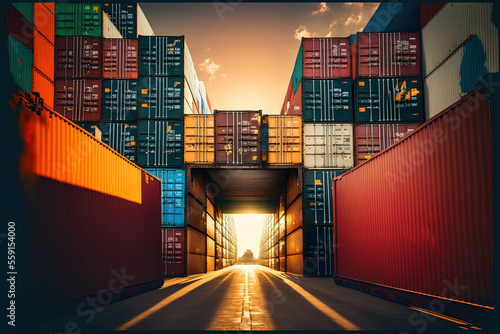 Background cargo in containers freight ships for import export business. Generative AI