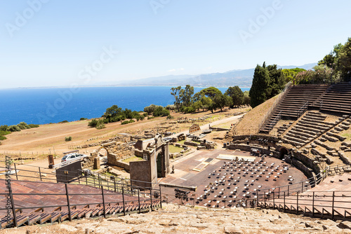 Old Ruins of The Greek Theater in The Archaeological Park of Tindari, in Messina Province, Italy. 