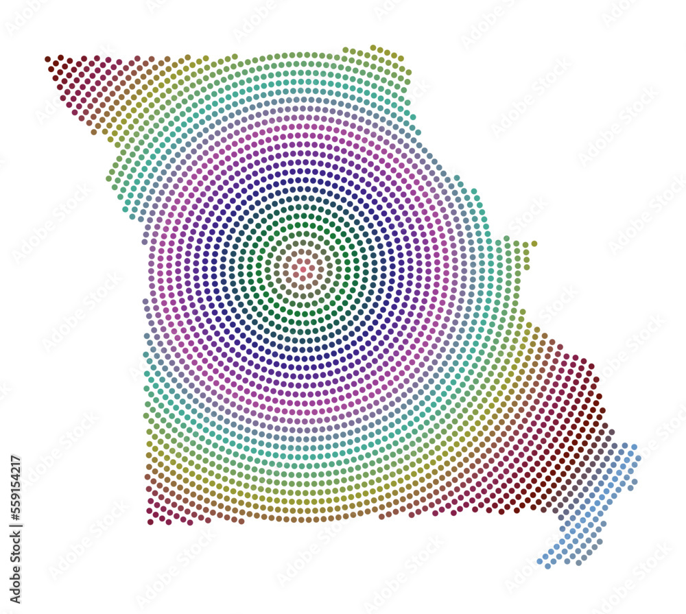 Missouri dotted map. Digital style shape of Missouri. Tech icon of the US state with gradiented dots. Artistic vector illustration. Missouri dotted map. Digital style shape of Missouri. Tech icon of the US state with gradiented dots. Artistic vector illustration.