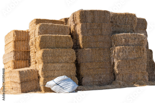 Png of stored straw bales, isolated on transparent background photo