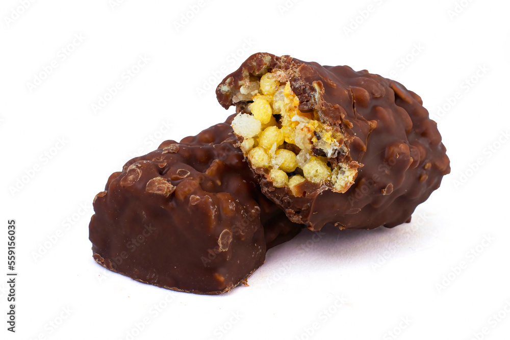 Cereal chocolate bar isolated on white background high quality details Cereal chocolate bar isolated on white background high quality details