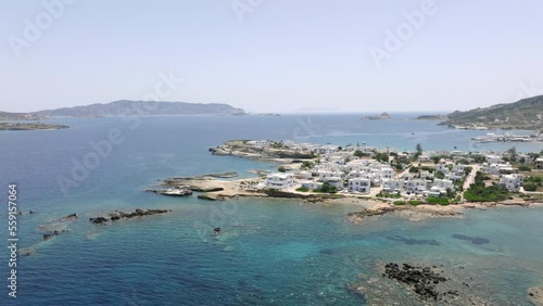 Aerial view of Milos island with Pollonia village, Greece photo