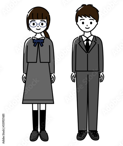 小学校高学年から中学生くらいのフォーマルな格好をした男子と女子