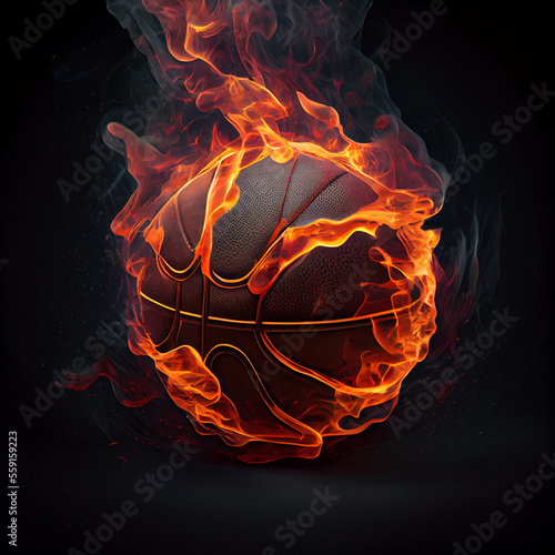 Basketball ball on fire, epic 3d render illustration