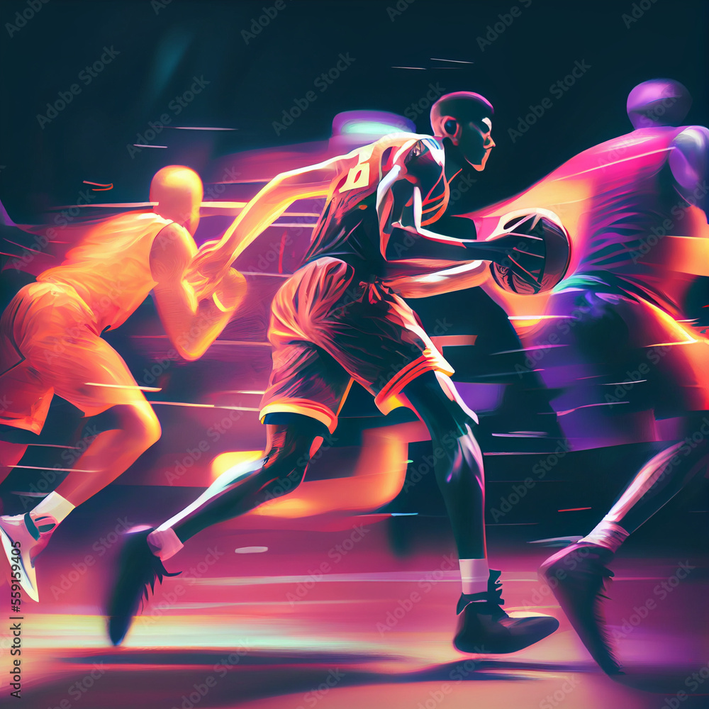 People playing basketball on the court, modern illustration