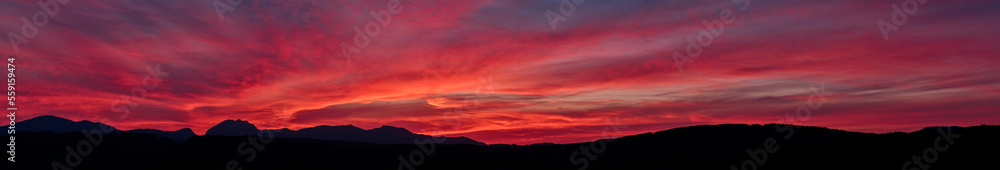 panorama of a sunset in the mountains