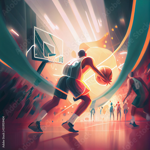 People playing basketball on the court, modern illustration © Alguien