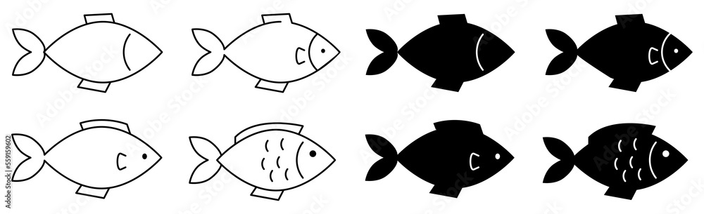 Fish icons set. Flat and line art style. Vector illustration Fish icons set. Flat and line art style. Vector illustration