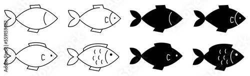 Fish icons set. Flat and line art style. Vector illustration