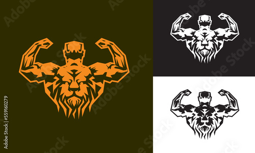 Lion face body builder logo