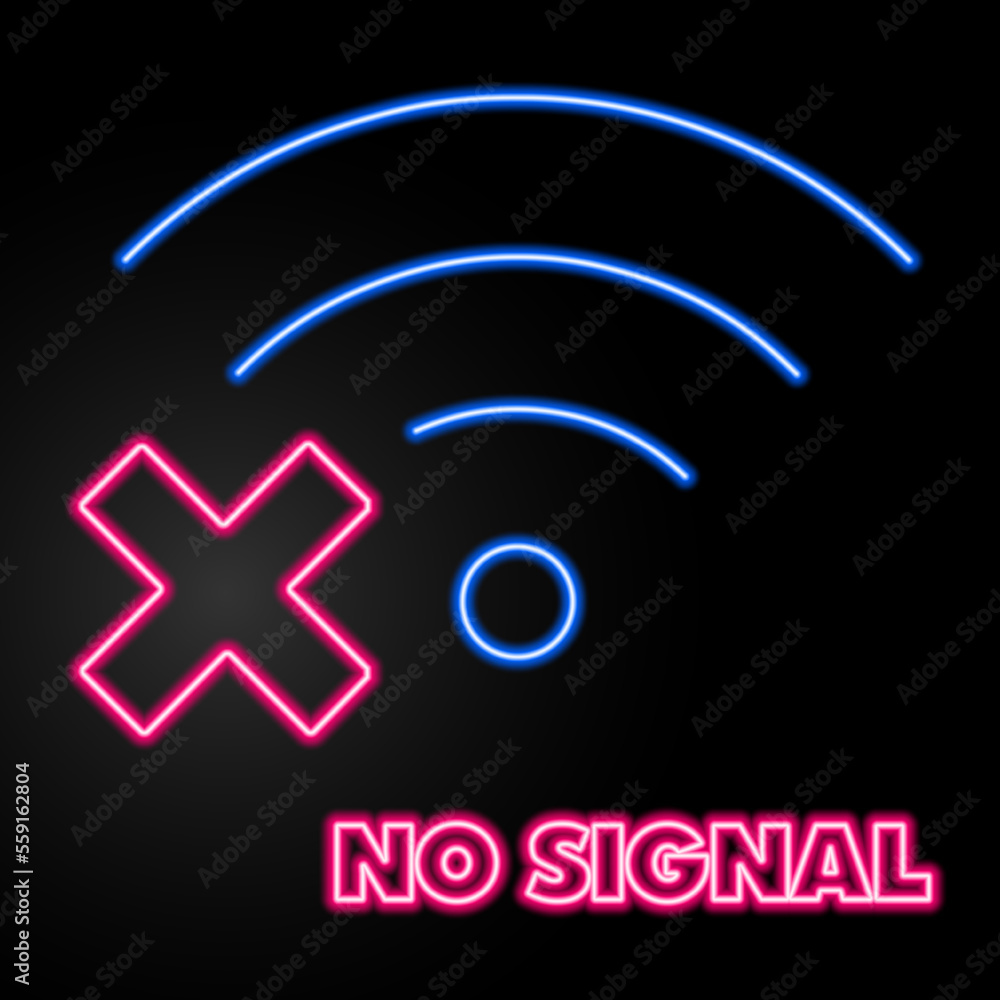 no signal wi fi neon sign, modern glowing banner design, colorful modern design trends on black background. Vector illustration. no signal wi fi neon sign, modern glowing banner design, colorful modern design trends on black background. Vector illustration.