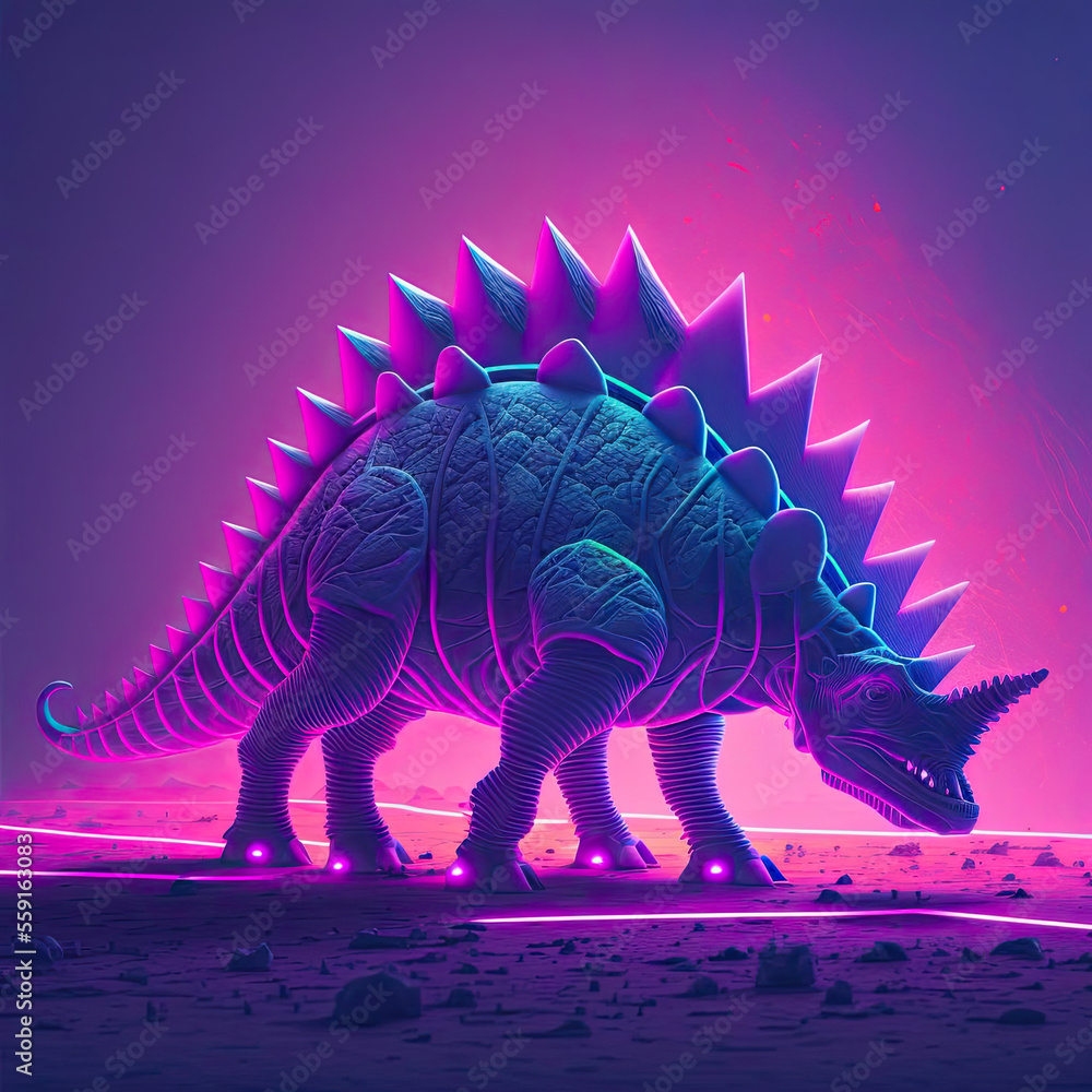 Fototapeta premium Vaporwave Stegosaurus -AI Generated