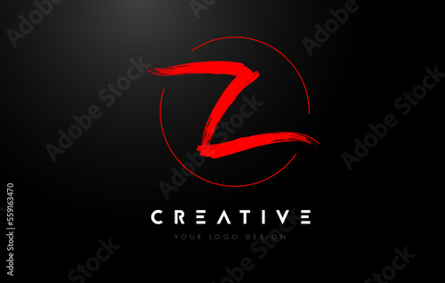 Red Z Brush Letter Logo Design. Artistic Handwritten Letters Logo Concept.