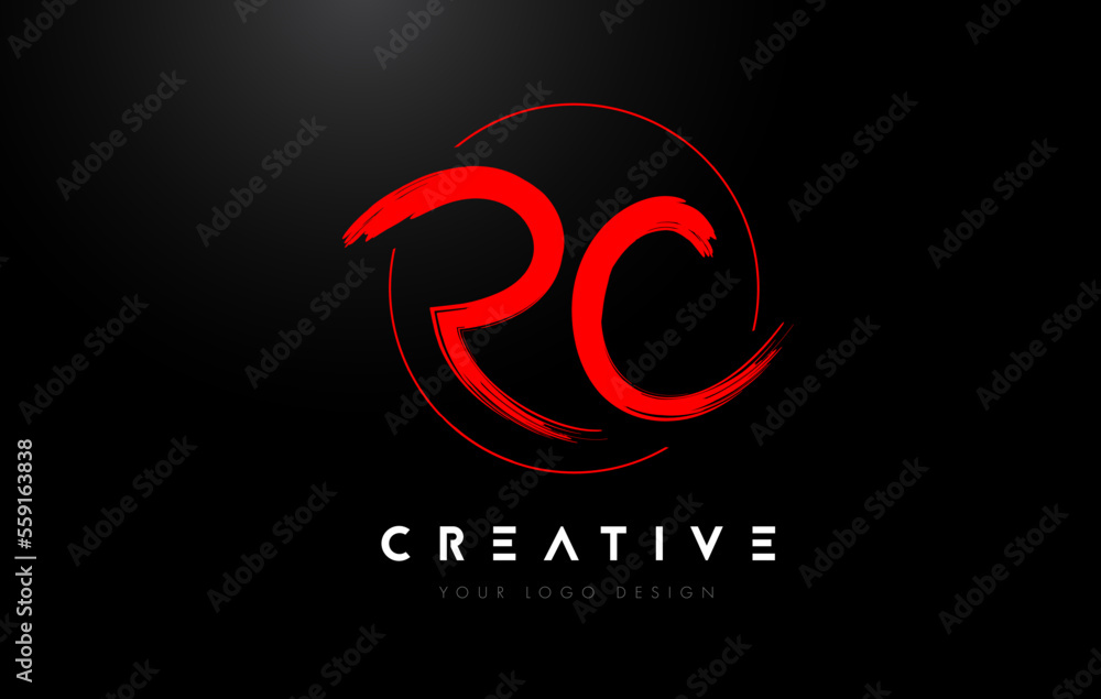 Fototapeta premium Red RC Brush Letter Logo Design. Artistic Handwritten Letters Logo Concept.