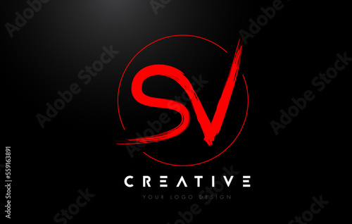 Red SV Brush Letter Logo Design. Artistic Handwritten Letters Logo Concept.