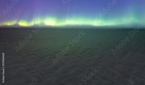 Amazing aurora borealis above the clouds