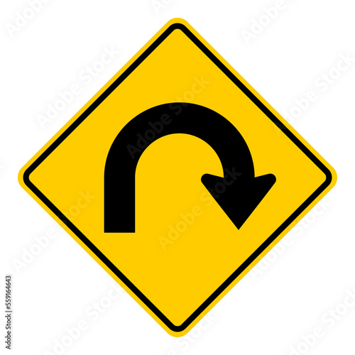 Return signal, hairpin curve to right sign