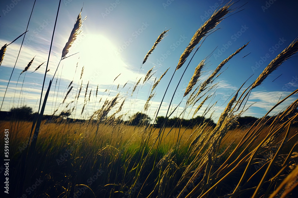 tall grass and a stunning sky. Generative AI tall grass and a stunning sky. Generative AI