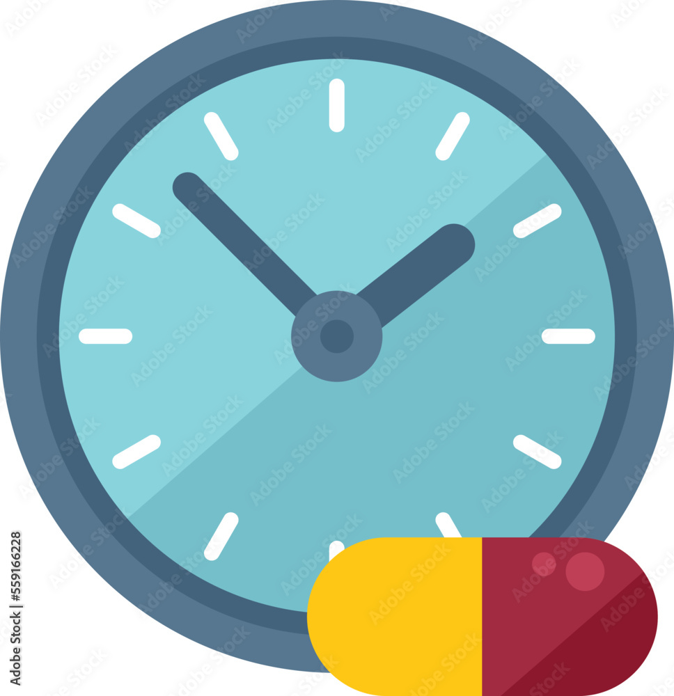 Pill hour time icon flat vector. Family doctor. Medicine child isolated Pill hour time icon flat vector. Family doctor. Medicine child isolated