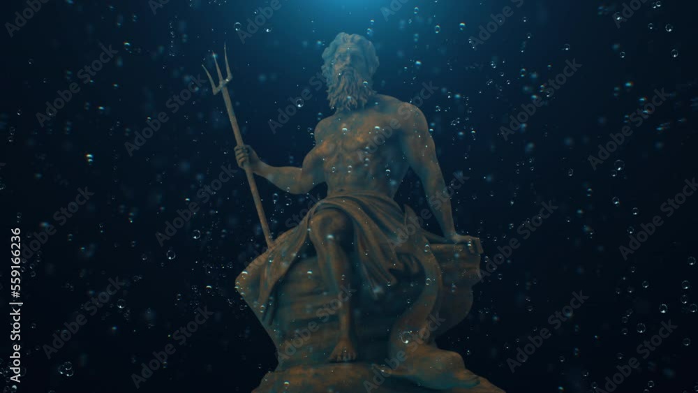 The Gods of Ancient Greece. The Sculpture of Poseidon Under the Sea. 4K, 422, ProRes HQ. The Gods of Ancient Greece. The Sculpture of Poseidon Under the Sea. 4K, 422, ProRes HQ.