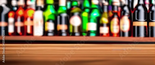 Drinks and Wooden table in a defocused drinks background.