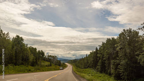 countryside landscape along the road from Prince Rupert to Prince George, British Columbia, Canada 