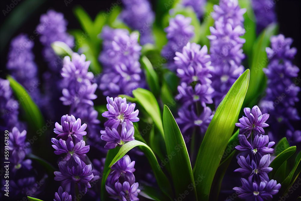 Obraz premium Purple Spring Flowers close-up in garden, , Generative AI