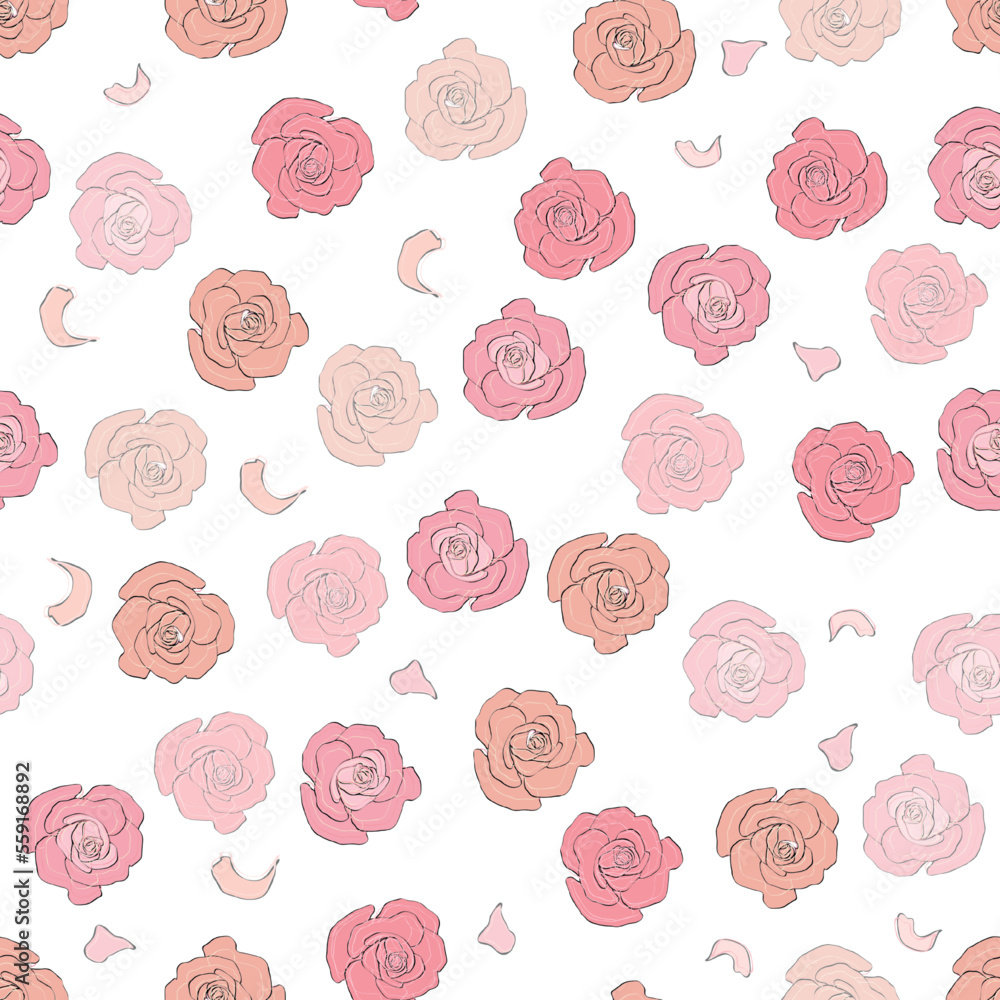 Seamless pattern rose and peony flowers. Confetti, cosmetics, wedding, beautiful flower background Seamless pattern rose and peony flowers. Confetti, cosmetics, wedding, beautiful flower background
