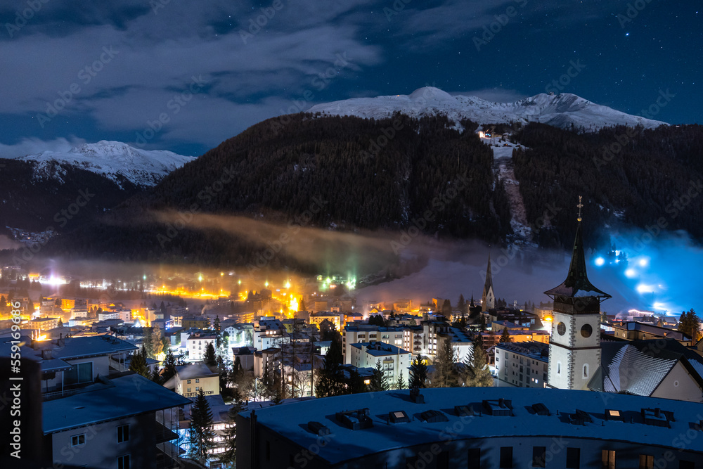 Davos winter night cityscape Stock Photo | Adobe Stock