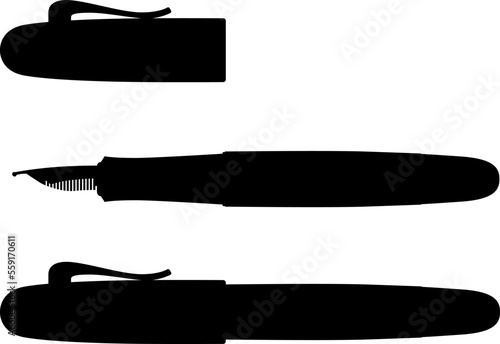 fountain pen, dip pens a writing instrument which uses a metal nib to apply a water-based ink to papier schreibt, aufträgt detailed realistic silhouette